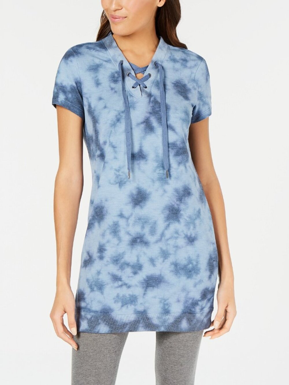 Ideology Womens Activewear Tie Dyed Lace Up Tunic